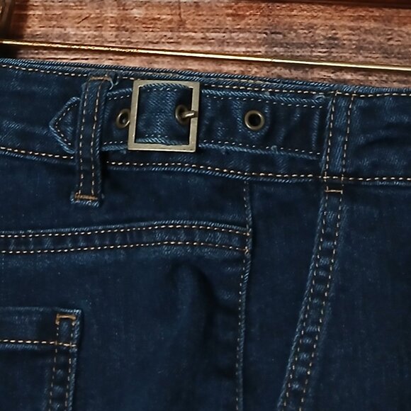 Style & CO Trouser Jeans Size 16 Side Buckle Wide Leg Dark Wash Denim Stretch - Picture 7 of 10